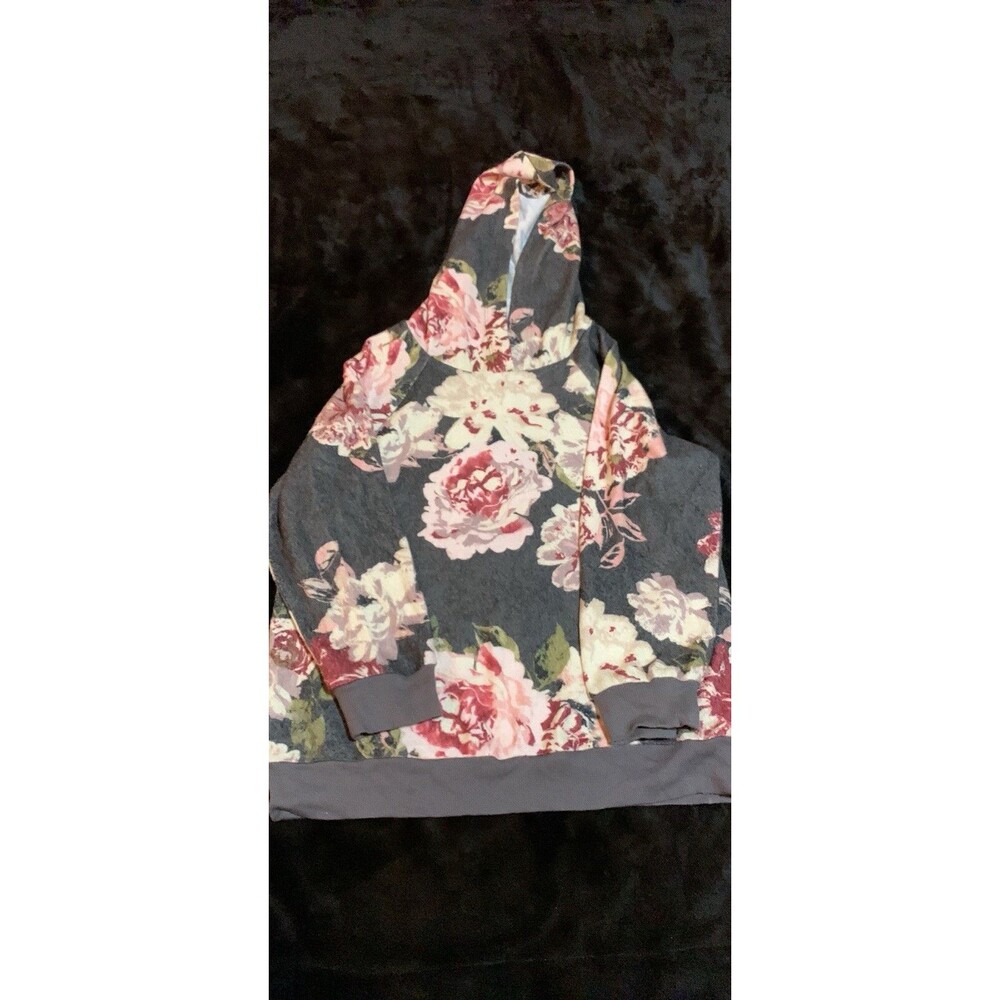 Juniors gray floral fleece hoodie size small